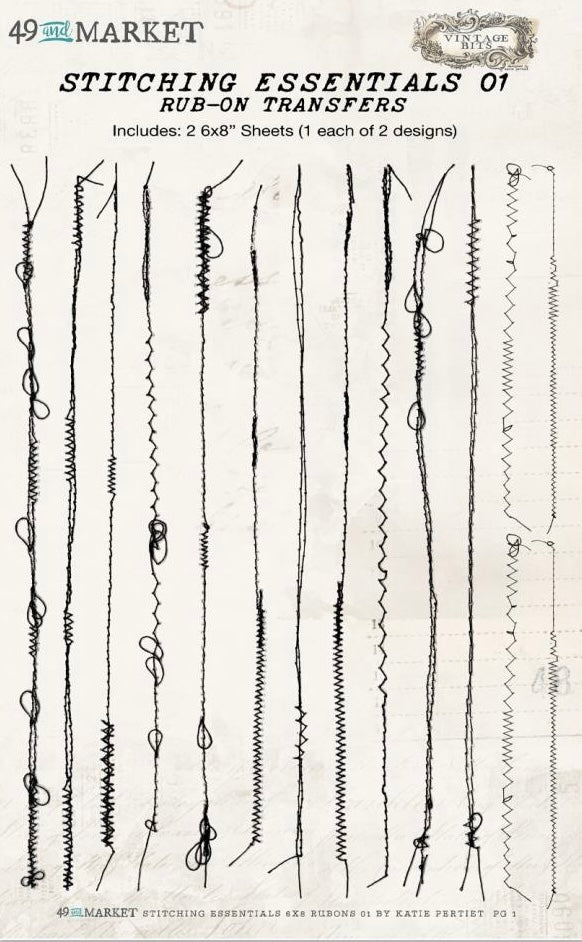 49 & Market Vintage Bits Stitching Essentials 01 Rub-On Transfers